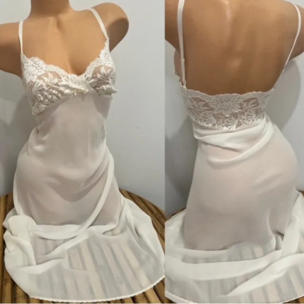 Vintage ivory chiffon slip dress lingerie